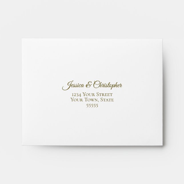 Elegant White with Gold Lace Wedding RSVP Envelope (Front)
