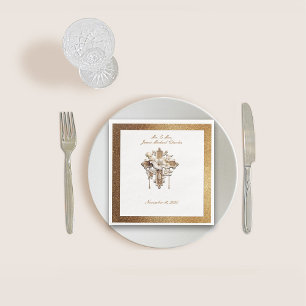 Elegant White with Gold Trim Wedding Dinner Napkin