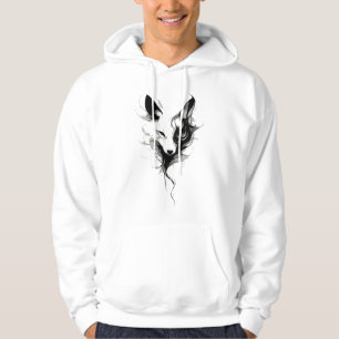 Elegant White Wolf Art in Black Ink Hoodie