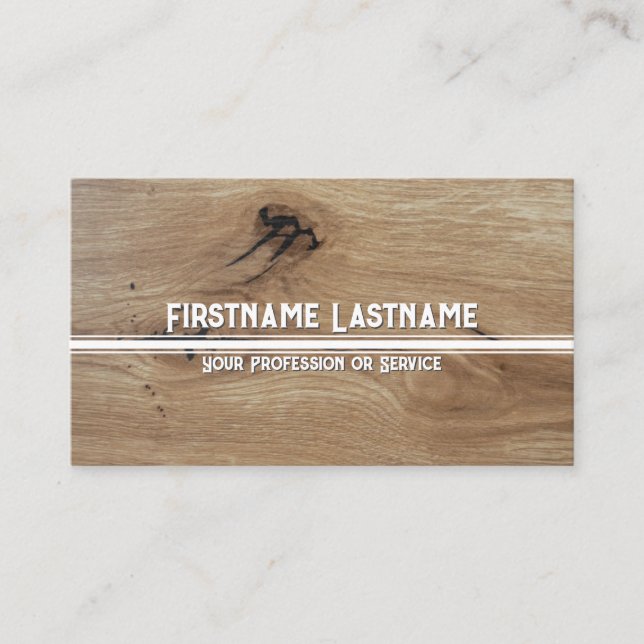 Elegant white wooden style wood grain parquet business card (Front)