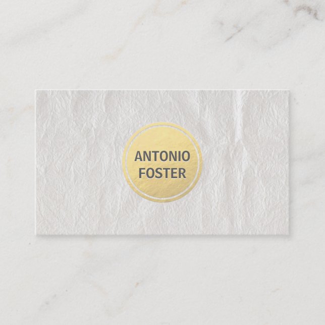 Elegant White Wrinkled Paper Gold Circle Designer Business Card (Front)