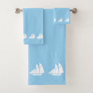Elegant White Yachts on Light Blue Bath Towel Set
