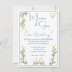 Elegant White, Yellow & Green Hues Floral Wedding Invitation