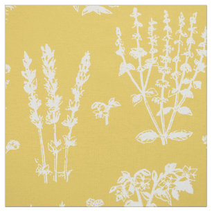 Elegant White Yellow Herbal Garden Pattern Fabric
