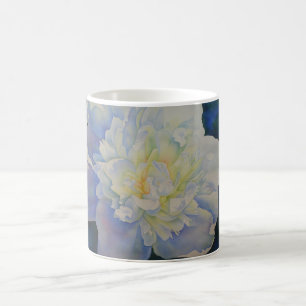 Elegant white yellow peony floral watercolor  coffee mug