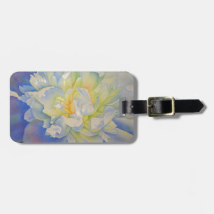 Elegant white yellow peony floral watercolor  luggage tag