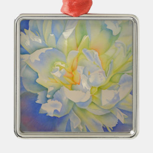 Elegant white yellow peony floral watercolor metal tree decoration