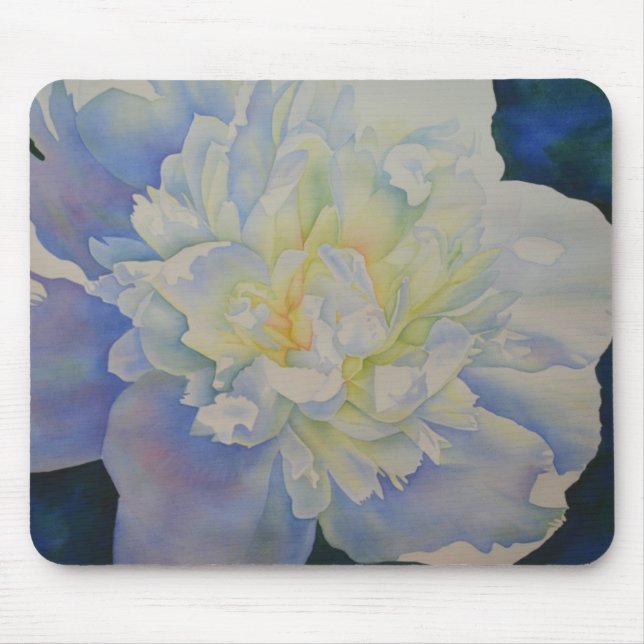 Elegant white yellow peony floral watercolor  mouse pad (Front)