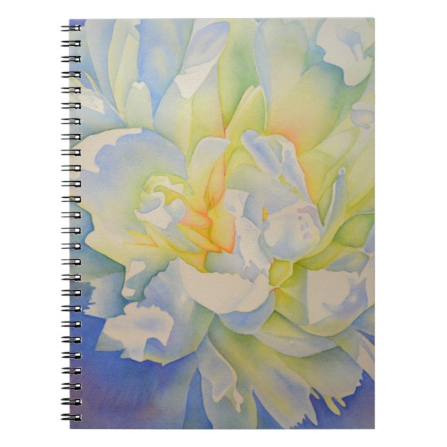 Elegant white yellow peony floral watercolor  spiral notebook (Front)