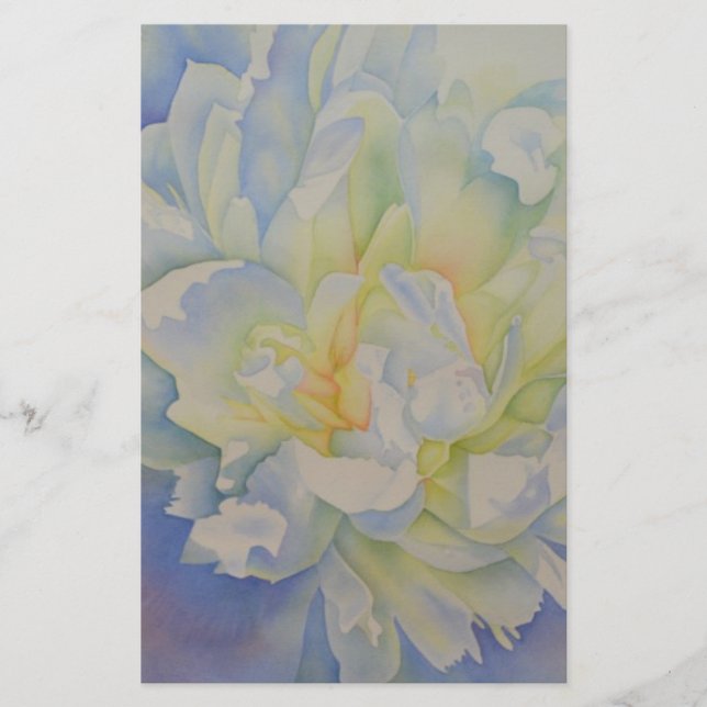 Elegant white yellow peony floral watercolor  stationery (Front)
