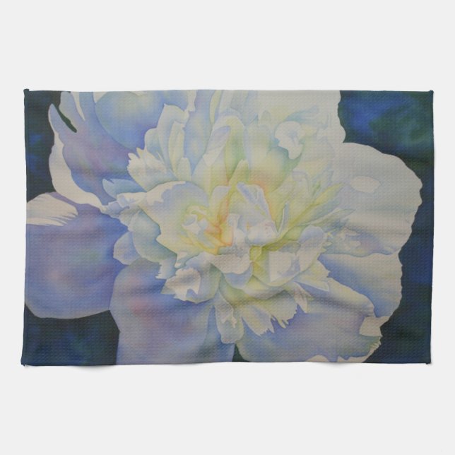Elegant white yellow peony floral watercolor  tea towel (Horizontal)