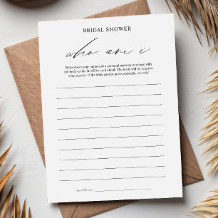 Elegant Who Am I Bridal Shower Game Card