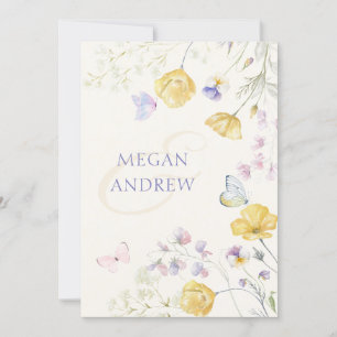 Elegant wild floral butterflies wedding invitation