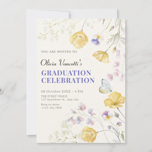 Elegant wild floral graduation invitation (Front)
