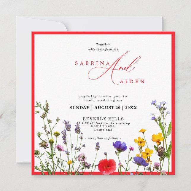 Elegant Wild Flower Blooming Garden Wedding  Invitation (Front)