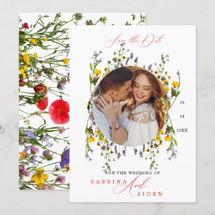 Elegant Wild Flower Blooming Garden Wedding Photo  Save The Date