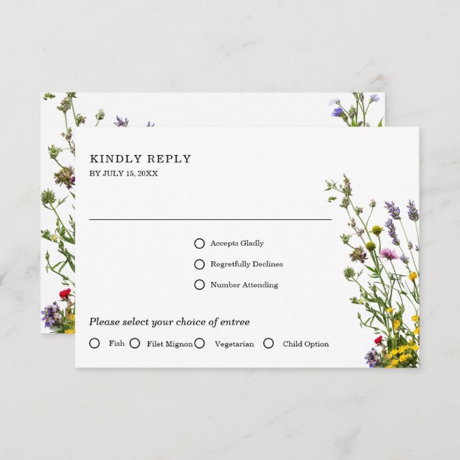 Elegant Wild Flower Blooming Garden Wedding  RSVP Card (Front/Back)