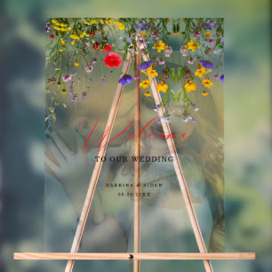 Elegant Wild Flower Blooming Wedding Welcome Acrylic Sign