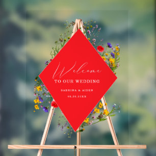 Elegant Wild Flower Blooming Wedding Welcome  Acrylic Sign