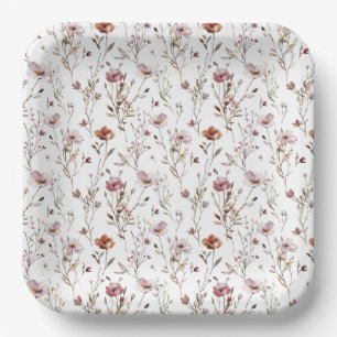 Elegant wild flower Boho  Paper Plate