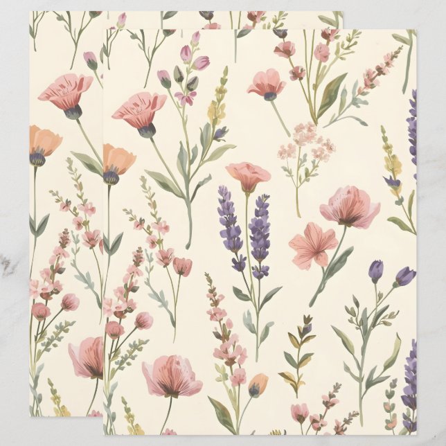 Elegant Wild flower Patterned Scrapbook Paper (Front/Back)