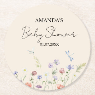 Elegant Wild Flowers Baby Shower Round Paper Coaster