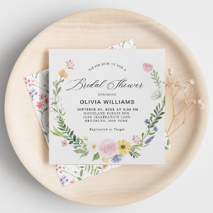 Elegant Wild Flowers Floral Wreath Bridal Shower Invitation