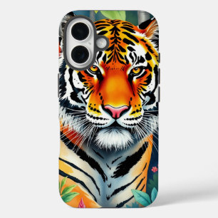 Elegant wild tiger colourful watercolor painting iPhone 16 case