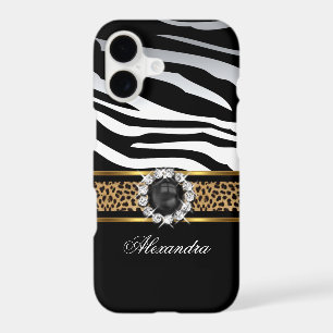 Elegant Wild Zebra Stripe Leopard Black Gold Pearl