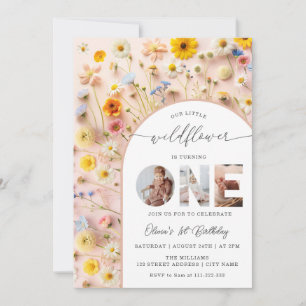 Elegant Wildflower 1st Birthday Photo Invitation