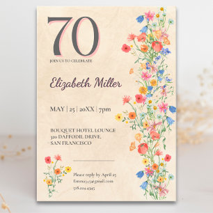 Elegant Wildflower 70th Birthday Party Invitation