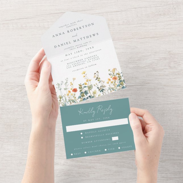 Elegant Wildflower All In One Wedding Invitation (Tearaway)