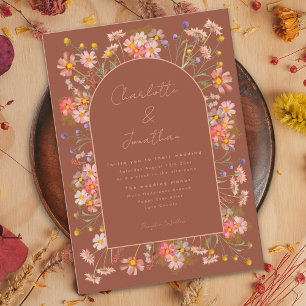 Elegant Wildflower Arch Burnt Orange Fall Wedding Invitation