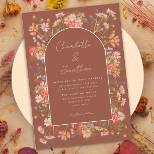 Elegant Wildflower Arch Burnt Orange Fall Wedding Invitation