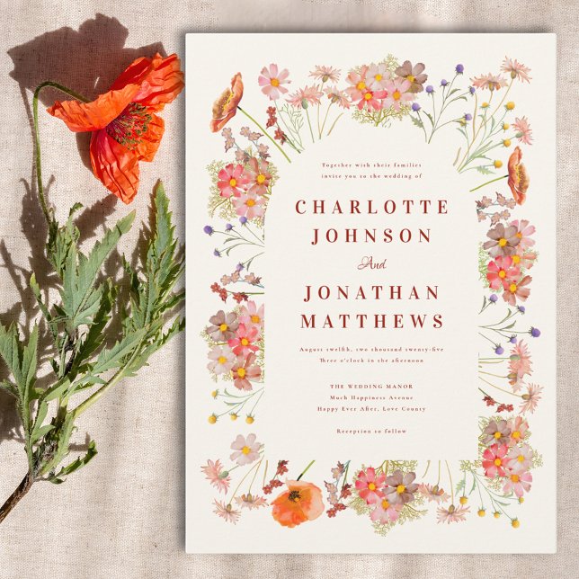 Elegant Wildflower Arch Fall Wedding Invitation (Boho floral arch wedding invitation )