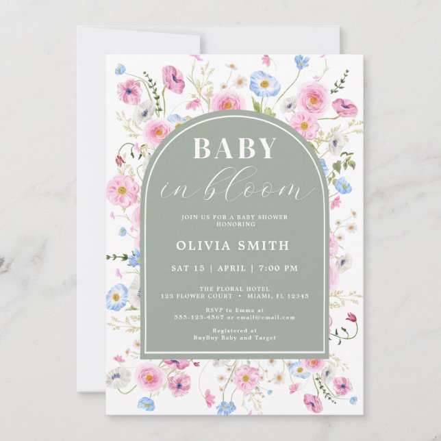 Elegant Wildflower Baby In Bloom Baby Shower Invitation (Front)