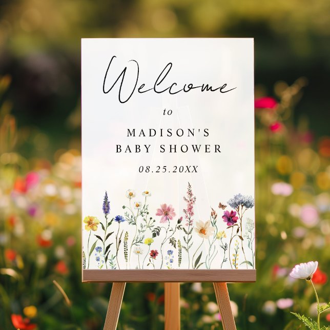 Elegant Wildflower Baby Shower Welcome Acrylic Sign (Creator Uploaded)