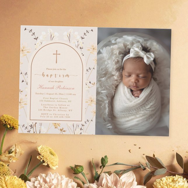 Elegant Wildflower Baptism / Christening Photo Invitation (Creator Uploaded)