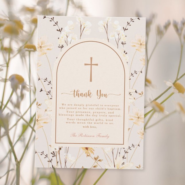 Elegant Wildflower Baptism / Christening Thank You Card (Creator Uploaded)