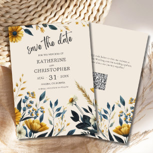 Elegant Wildflower Beige Wedding Save The Date