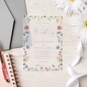 Elegant Wildflower Bloom Romantic Script Wedding Vellum Invitations