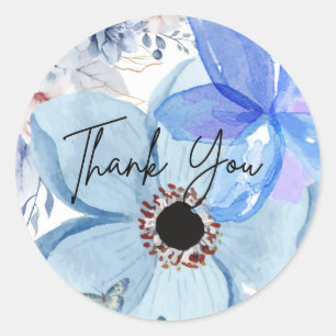 Elegant wildflower blue bridal shower thank you classic round sticker