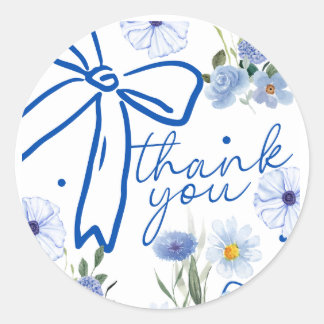 Elegant wildflower blue bridal shower thank you classic round sticker