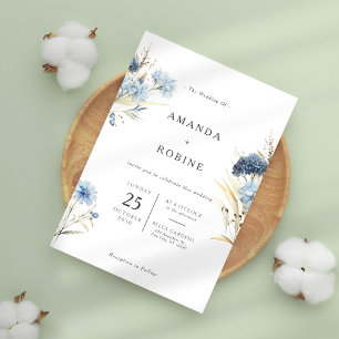 Elegant Wildflower Blue Floral Wedding Invitation
