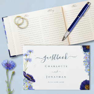 Elegant Wildflower Blue Wedding Guest Book