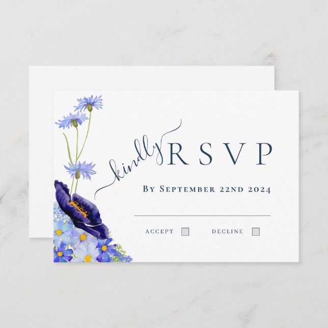 Elegant Wildflower Blue Wedding Response (Front/Back)