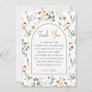 Elegant wildflower boho birthday thank you card
