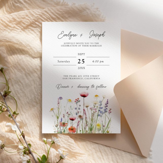 Elegant Wildflower Boho Chic Floral Garden Wedding Invitation (Creator Uploaded)