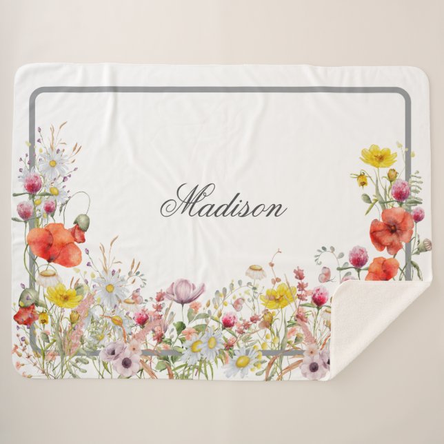 Elegant Wildflower Boho Custom Name Sherpa Blanket (Front (Horizontal))