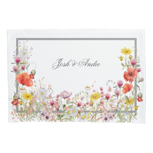 Elegant Wildflower Boho Custom Script Names Pillowcase (Front)